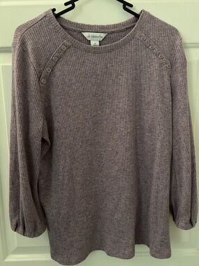 Liz Claiborne Purple Ribbed Button-Accent Sweater